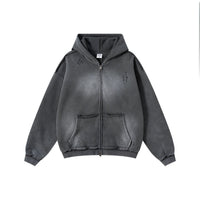 Hemmed Open-chest Zip-up Hoodie Top