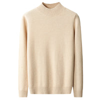 Mock Neck Sweater Men's Knitted Shirt Pure Wool