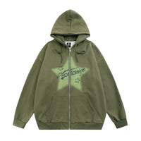 Street American Five-pointed Star Printing Hooded Cardigan Sweater Men