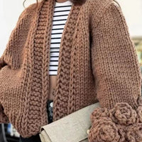 Long Sleeve Sweater Fashion Flower Sleeve Coarse Woven Knitted Cardigan