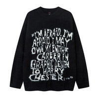 Letter Jacquard Loose Round Neck Sweater