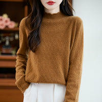 Women's Pure Wool Sweater Half-height Wooden Ear Collar Sweater