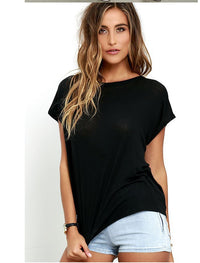 Womens Solid-color Backless T-shirt