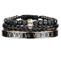 Cross-Section Ghost Head Braided Bracelet Set In Stainless Steel