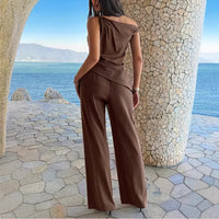 Laid-back Style Womens Off-Shoulder Sleeveless Top And Wide-Leg Pants Set