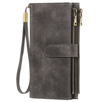 Womens Long Wallet Multi-functional Vintage Tri-fold Purse
