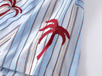 Fashion Vertical Stripes Mermaid Embroidered Short Sleeve Shirt