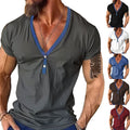 Short Sleeve Men's T-shirt Loose Henley Shirt