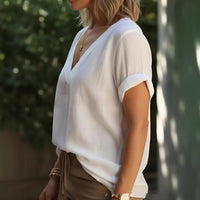 Fashionable Chic And Elegant V-Neck Comfortable All-Match Short-Sleeve Top