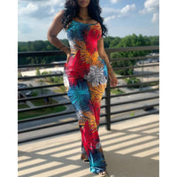 Women's Fashion Print Suspenders Wide Leg Casual Jumpsuit