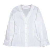 Rose Fiber Comes With Flower Fragrance High-end Design V-neck Lace White Shirt