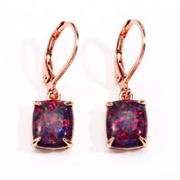 Rectangular Four-Claw Blue And White Opal Stud Earrings