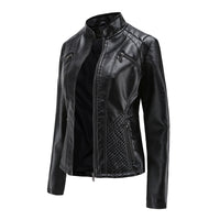 Women's Casual Leather Clothing Stand Collar Jacket