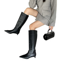 New Fallwinter Pointed-toe Wide-calf, Knee-high Kitten-heel Riding Boots