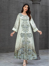 Elegant Floral Print Long Sleeve Abaya Dress