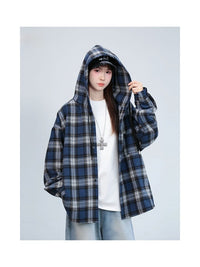 American Retro Plaid Shirt Men's And Women's Hooded Jacket