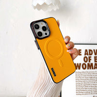 Plain Leather Phone Case Magnetic Suction Contrast Color Protective Cover