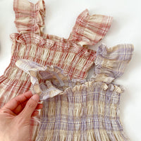 Thin Summer Clothing Baby Girl Color Matching Plaid Onesie Clothes Get Hat For Free