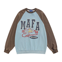 Letter Printed Round Neck Colorblock Sleeve Pullover Sweater