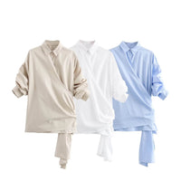 2024 Summer New Bowknot Decoration Poplin Short Sleeve Shirt