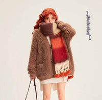 Colorful Striped Wool Ball Warm Scarf