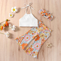 Children's Clothing Wholesale New Girls' Sling Shirt Printed Trousers Suit With Headdress