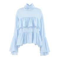 Blue Bell Sleeve Ruffle Blouse