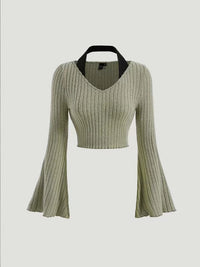 Printed Sexy Lace Thick Long Sleeved T-shirt Knitted Sweater