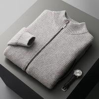 Thickened Autumn And Winter Wool Cardigan Men's Stand Collar Zipper Knitted Jacket With Pocket