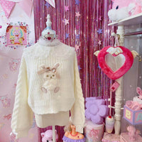 Cute Cloth Patch Embroidered Lace Fake Collar Knitted Sweater