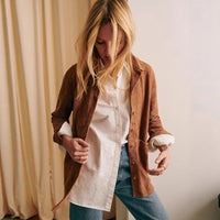 Shawl-collar Suede-like Faux Leather Shirt Jacket