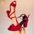 Women's Roman Chunky Heel Suede Sandals With Buckle