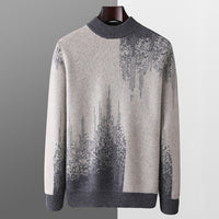 Round Neck Men's Pure Wool Color Contrast Bottoming Shirt