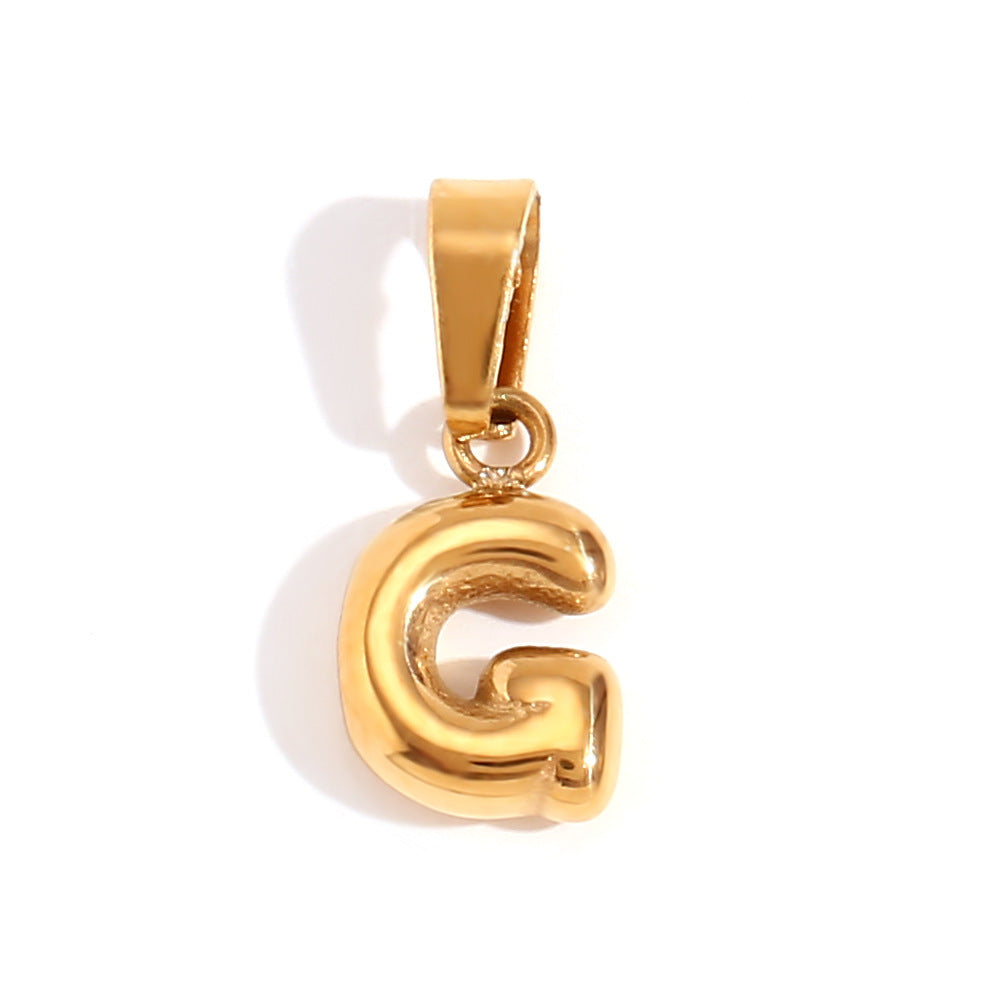 Minimalist Temperament Stainless Steel Plated 18K Gold Mini Bubble Letter Pendant