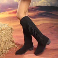 Women's Pointed-Toe Low-Heel Comfortable All-Match Plus-Size Thigh-High Fringe Boots