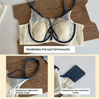 Sexy Cross-Over Lace Bra With Soft Underwire Thin Latex Design That Makes A Fuller Bust Appear Smaller