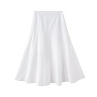 Women's White High Waisted Spliced Cotton Mid Length Skirt