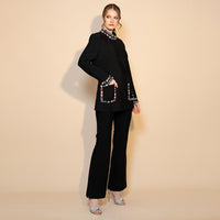 Fitted-waist Long-sleeve Jacket And Wide-leg Pants Two-piece Set For Women