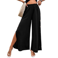Black Wide-leg Split Pants For Women Loose-fitting For Summer