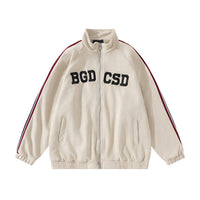 Three Bars Sports Loose Stand Collar Coat Men