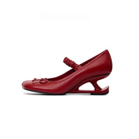 Womens Square Heel Shoes With Bow Accent
