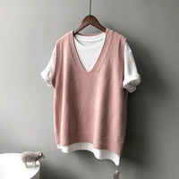 Preppy Style V-neck Loose And Idle Sleeveless Waistcoat BX045