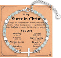 Natural Stainless Steel Cross Beaded Bracelet Card