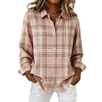 Womens Plaid Floral Print Long-Sleeve Blouse
