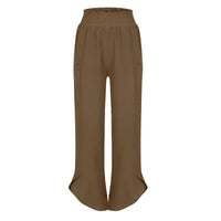 Summer New High-Waist Loose Solid-Color Side-Pocket Cropped Trousers