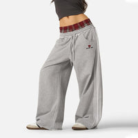 Casual Patchwork Plaid Loose Wide-Leg Pants