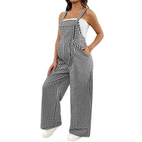 SpringSummer Casual Plaid Jumpsuit Loose Maternity Suspender Pants