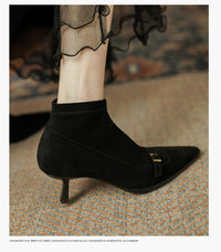Black Womens Ankle Boots With A Thin Heel Stylish Versatile And Figure-flattering