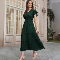 Elegant And Fashionable Dark-pattern Embossed Cross-neckline Dress