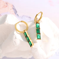 Strip-shaped Green Zircon Earrings Titanium Steel For Women